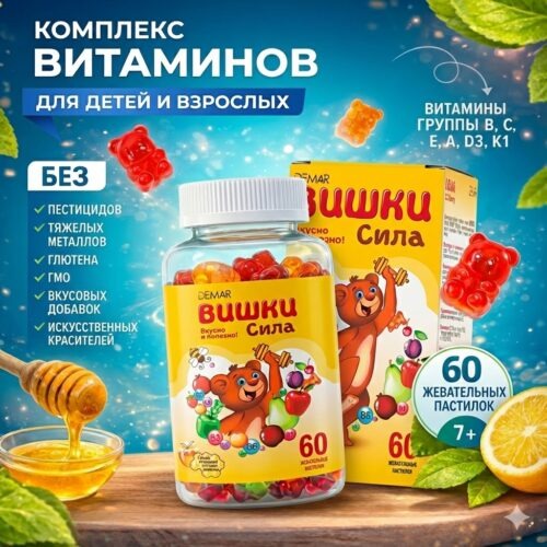 ВИШКИ СИЛА Жевательные пастилки-мишки для детей от 7 лет